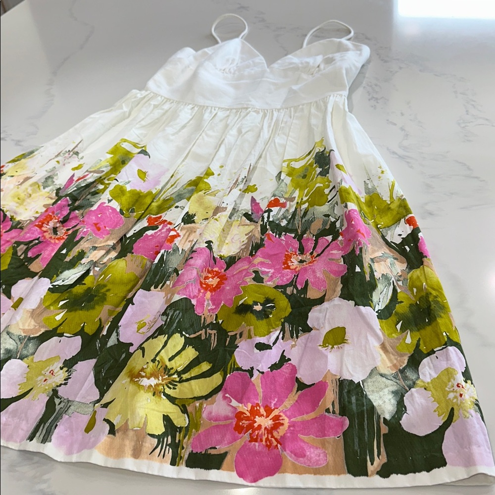 TRINA TURK ~SPAGHETTI STRAP FLORAL SUNDRESS TANK DRESS~FITTED TOP FLAIR SKIRT~10